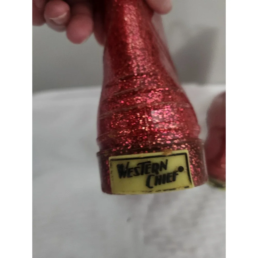 Western Chief Kids Pink Glitter PVC Rain Boots Waterproof Pull On Size 13/1